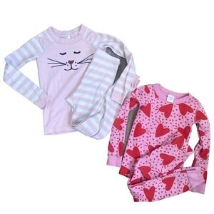 Hanna Andersson Girls Pajamas 8 130 5 110 Set Organic Cotton Pink Cat Hearts Kid